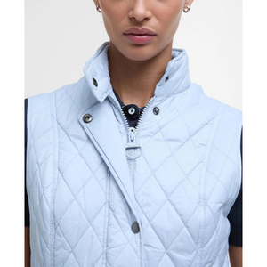 Kauniin vaaleansinisen liivin vetoketju ja näyttävä vedin ovat myös vaaleansiniset.