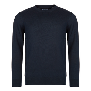 Kuvassa oleva tummansininen Barbourin Pima Cotton Crew Neck on tyylikkään hillitty neulepaita joka sopii ympärivuotiseen käyttöön.