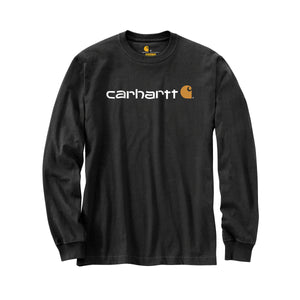 Kuvassa on musta Carhartt Core Logo pitkähihainen paita. Paidan rinnassa on Carhartt logo.