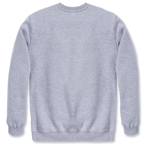 Takaapäin kuvattuna harmaa Carhartt K124 college. Collegessa on helmassa ja hihoissa resori.