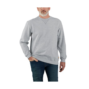 Miehellä on päällä Carhartt K124 College. Paita on väriltään harmaa ja siinä on resori kaula-aukossa.