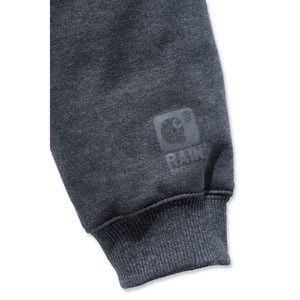 Lähikuvassa harmaan Carhartt Midweight Lined Sweatshirt hiha jossa on resori.