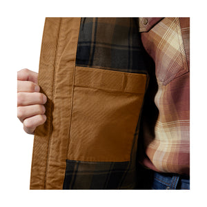 Kuvassa Carhartt Montana Duck Vest liivin sisätasku. Taskun voi sulkea tarralla