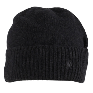 Kuvassa on musta merinovillan ja kashmirin sekoitteesta valmistettu pipo.