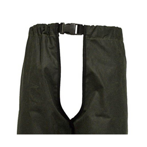 Kuvassa sekä naisille että miehille sopivat Walker&Hawkesin vahakankaiset suojahousut joissa on joustava vyötärö ja nailonvyö.