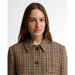 Barbour Austen naisten villakangasjakku, ruskea, kaulusta kuvattuna.