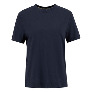 Tummansininen Barbour Ava Top naisten t-paita, jossa on kauluksen sisäpuolella tartankuvioinen koristenauha.