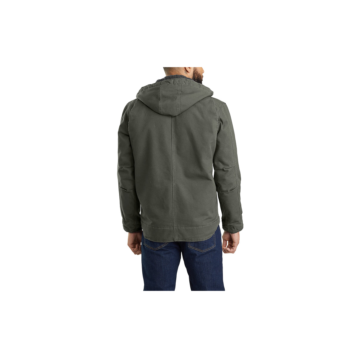 Vihreä Carhartt Bartlett Jacket takaapäin kuvattuna mallin päällä.