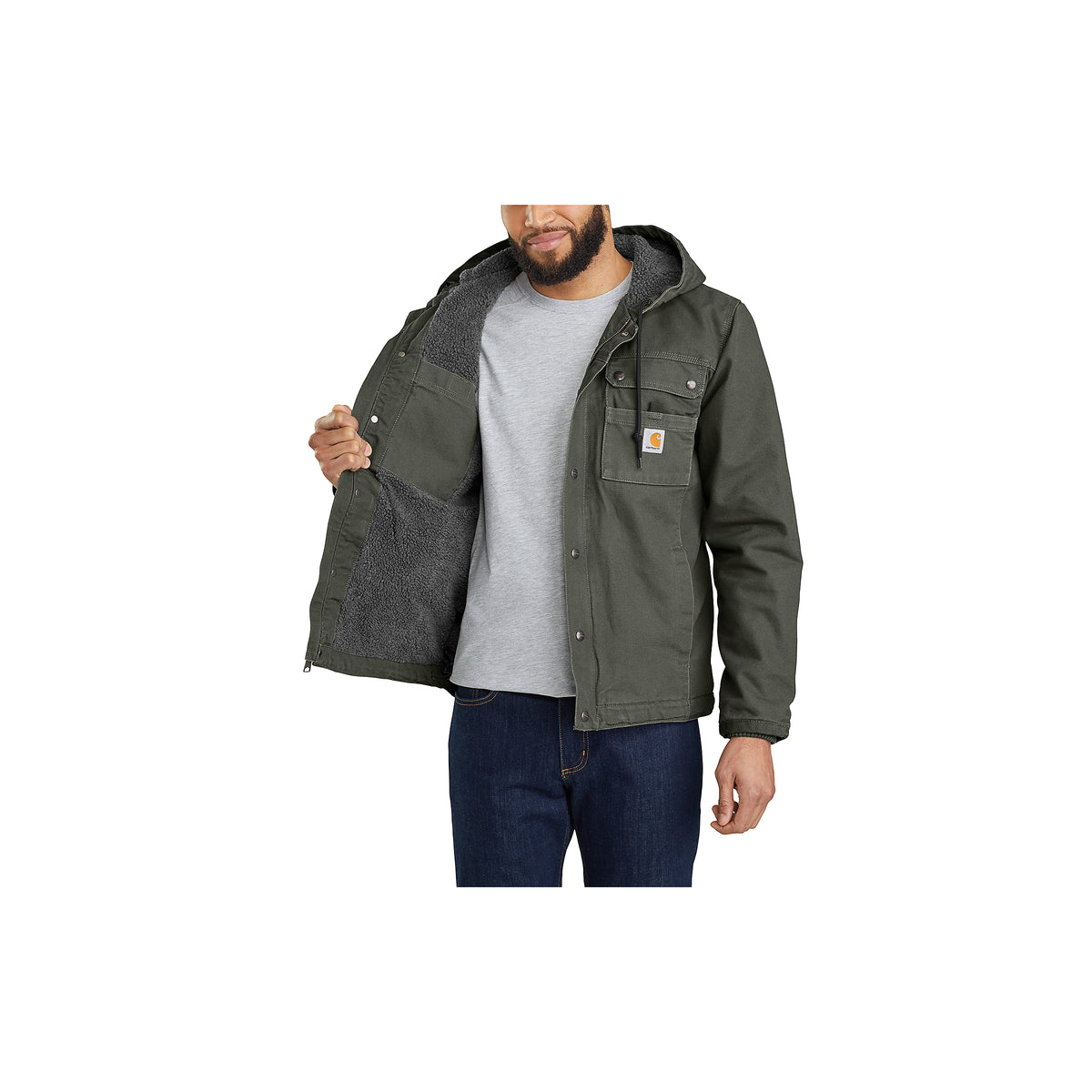 Vihreän Carhartt Bartlett takin oikeanpuoleinen povitasku.