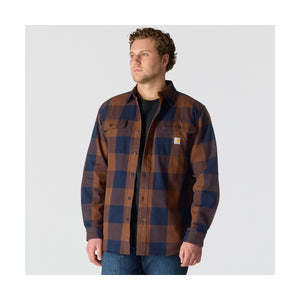 Carhartt Hubbart Plaid Shirtin kangas on ruskeasiniruudullinen.