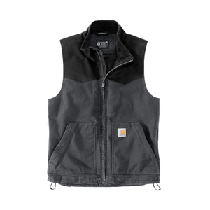 Carhartt Montana Rugged Flex Canvasliivi, jossa on musta hartiaosa ja harmaa alaosa.