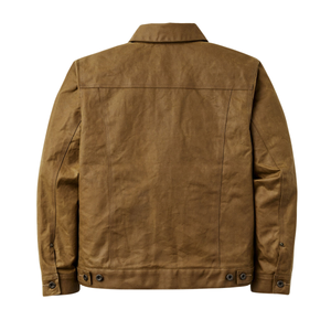 Filson Tin Cloth Short Lined Cruiser miesten takki, ruskea, takaalta kuvattuna.