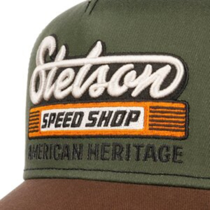 Stetson Trucker Cap Speed Shop, chestnut/olive, logo