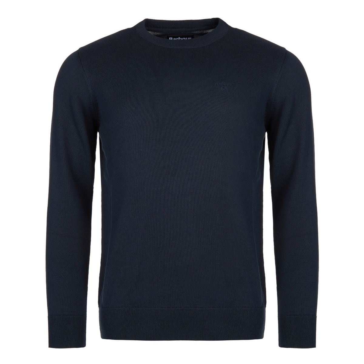 Kuvassa oleva tummansininen Barbourin Pima Cotton Crew Neck on tyylikkään hillitty neulepaita joka sopii ympärivuotiseen käyttöön.