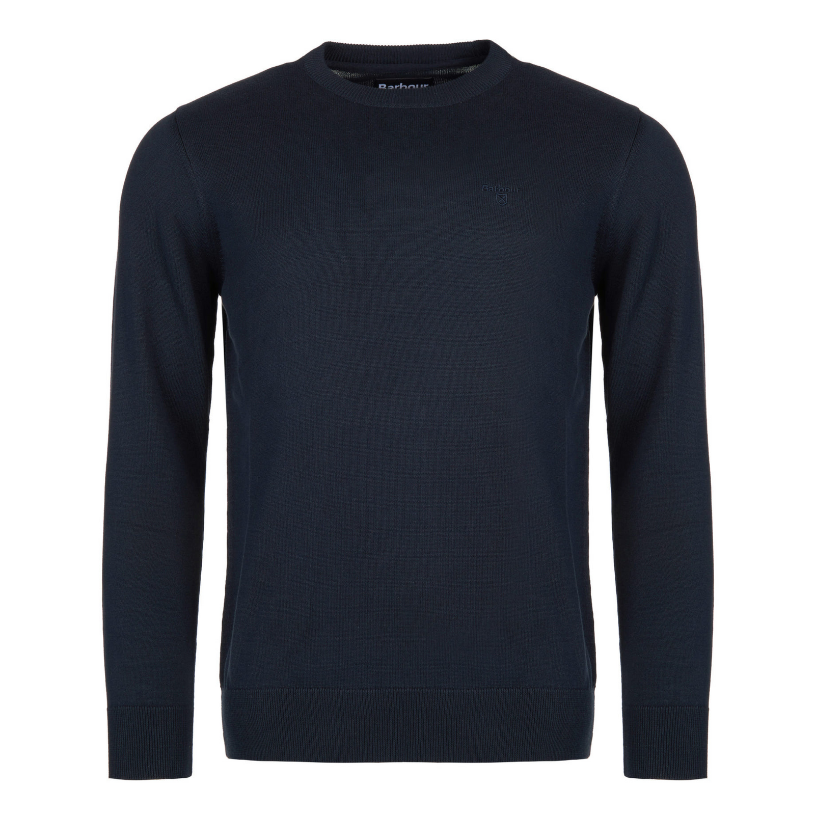 Kuvassa oleva tummansininen Barbourin Pima Cotton Crew Neck on tyylikkään hillitty neulepaita joka sopii ympärivuotiseen käyttöön.