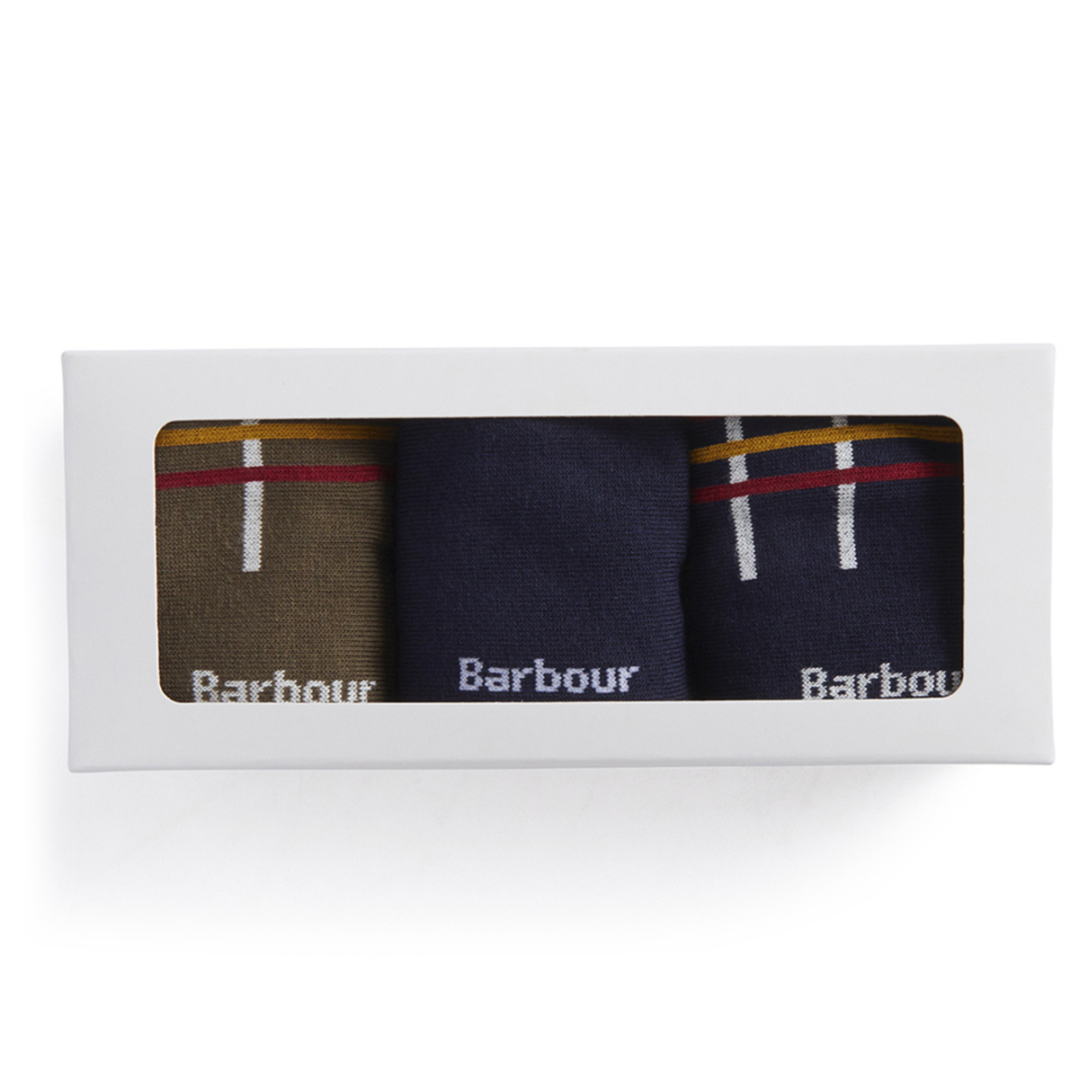 Kuvassa miesten Barbour kolmen sukkaparin lahjapakkaus.
