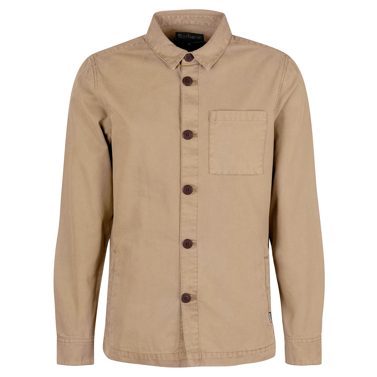 Kuvassa on beigen värinen Barbour Washed Overshirt paitatakki. 