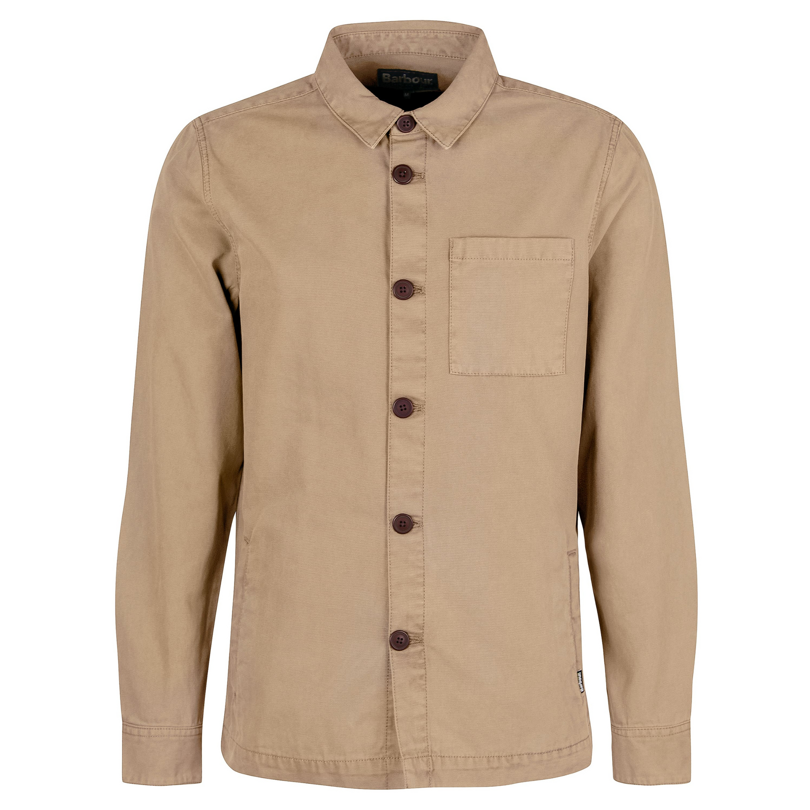 Kuvassa on beigen värinen Barbour Washed Overshirt paitatakki. 