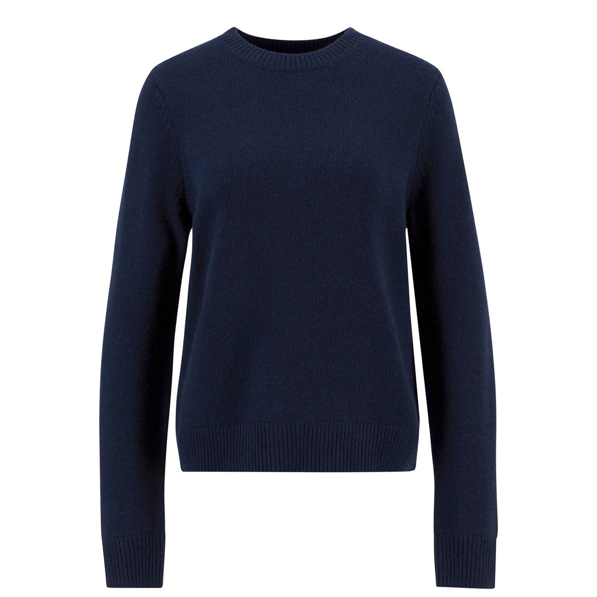 Tässä neulepaidassa on pelkistetty muotoilu ja klassinen pyöreä pääntie.