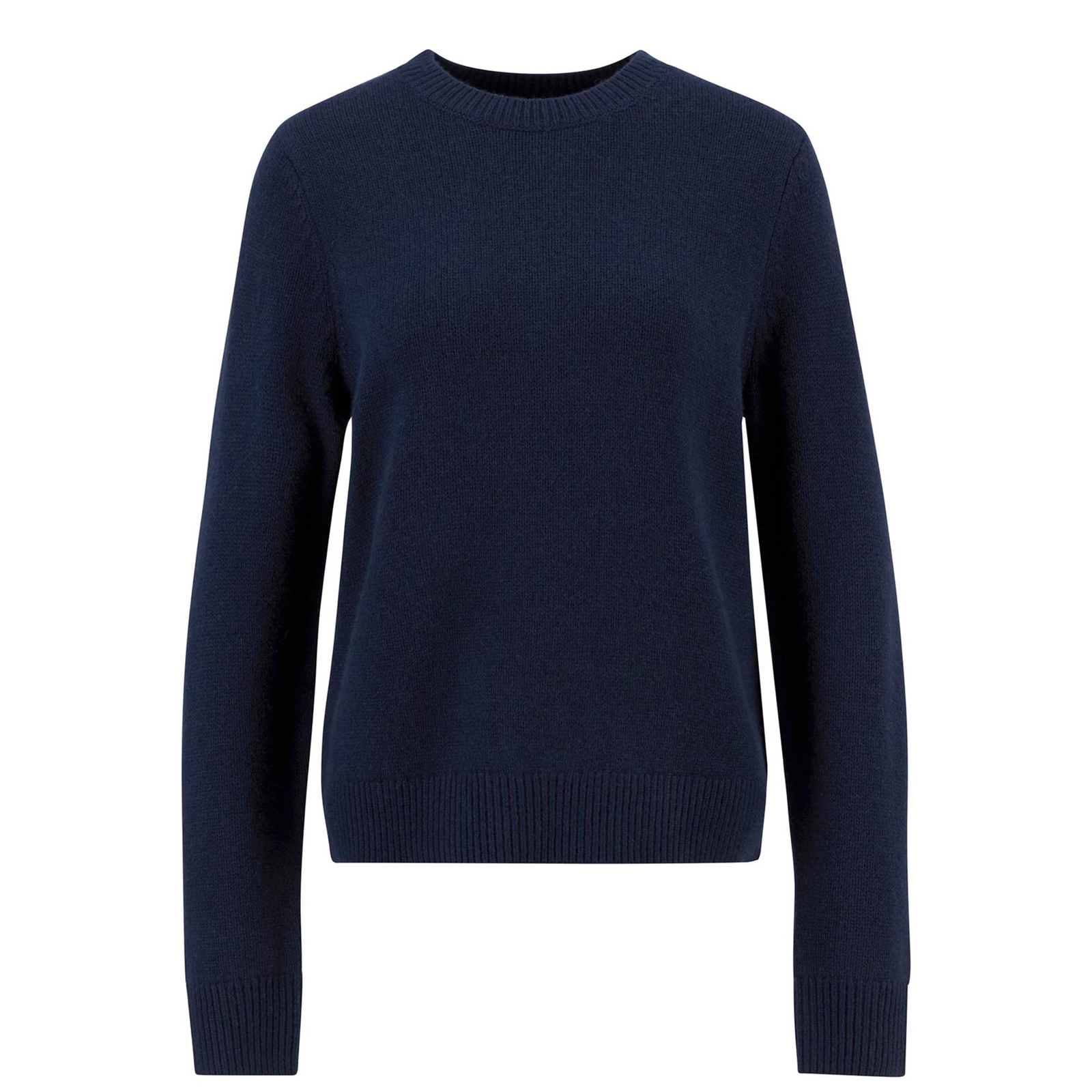 Tässä neulepaidassa on pelkistetty muotoilu ja klassinen pyöreä pääntie.