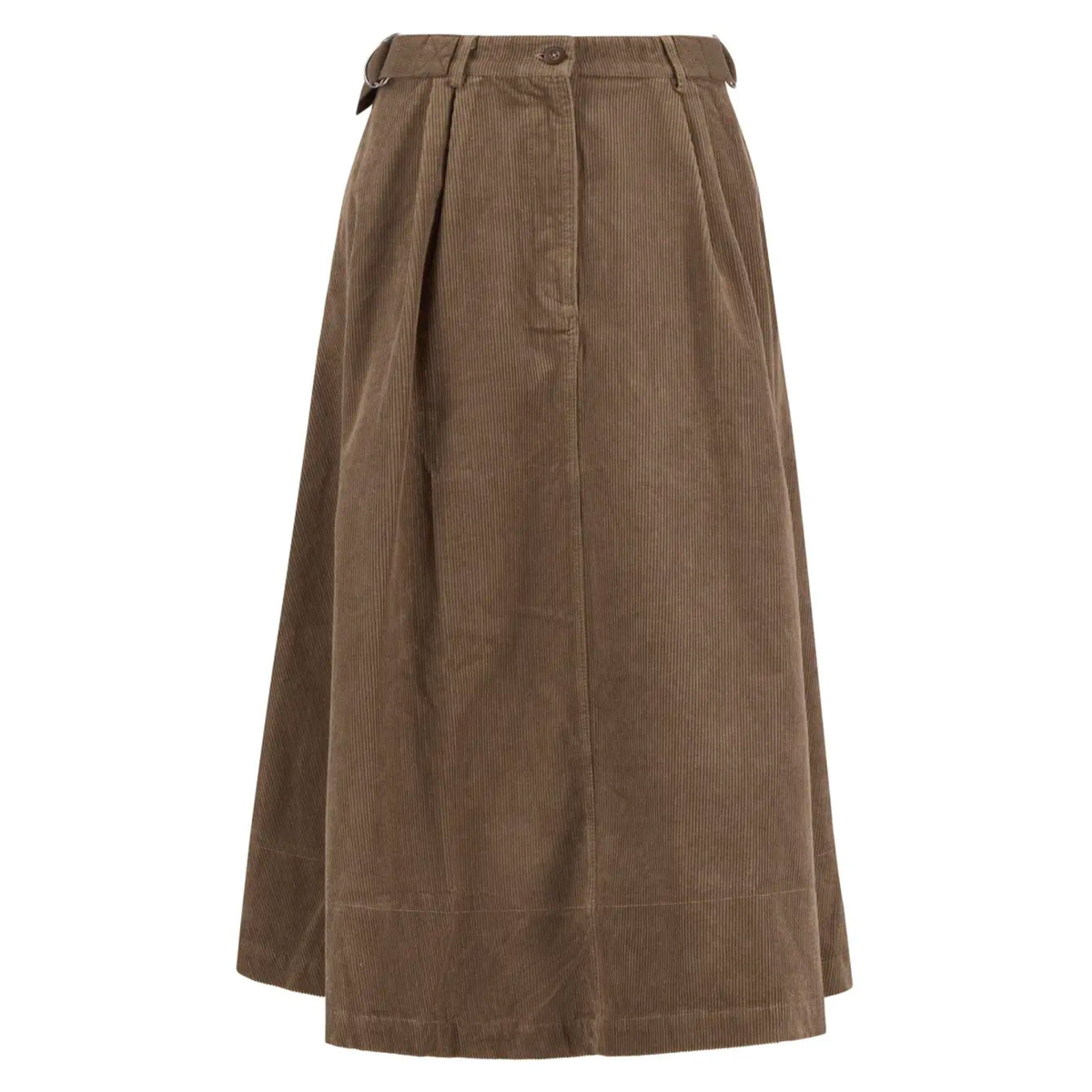 Vakosamettihameessa on kaksi laskosta edessä, säädettävä vyötärönauha sekä vyölenkit.