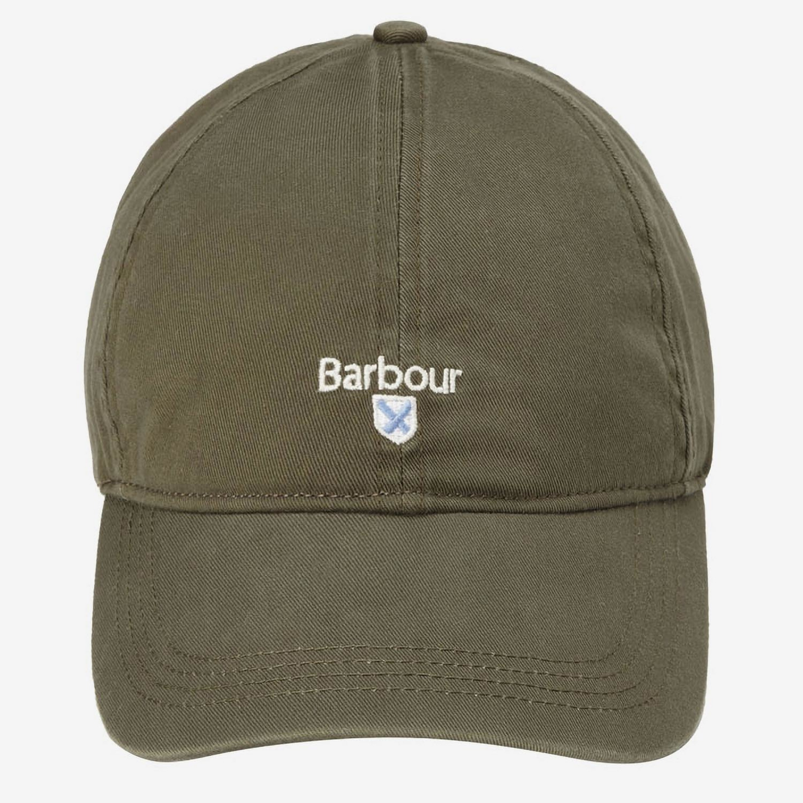 Kuvassa on oliivinvärinen Barbour Sports Cap -lippis jossa on edessä brodeerattu valkoinen Barbour logo.