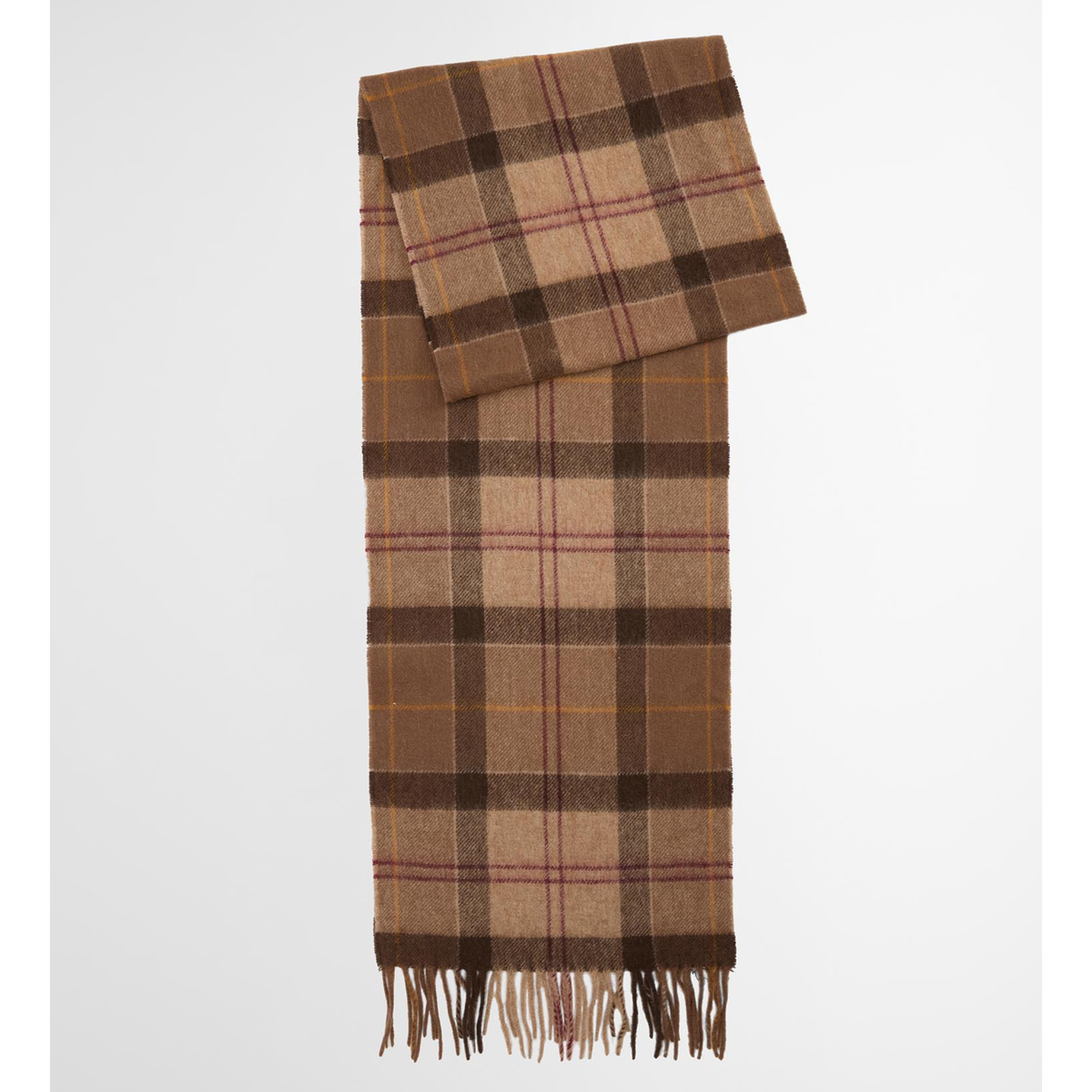 Tässä klassisessa kaulahuivissa on hapsuviimeistely ja kudottu Barbour logo.