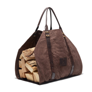 Beretta Canvas and Leather Firewood Holder, tummanruskea