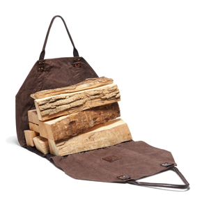Beretta Canvas and Leather Firewood Holder, tummanruskea