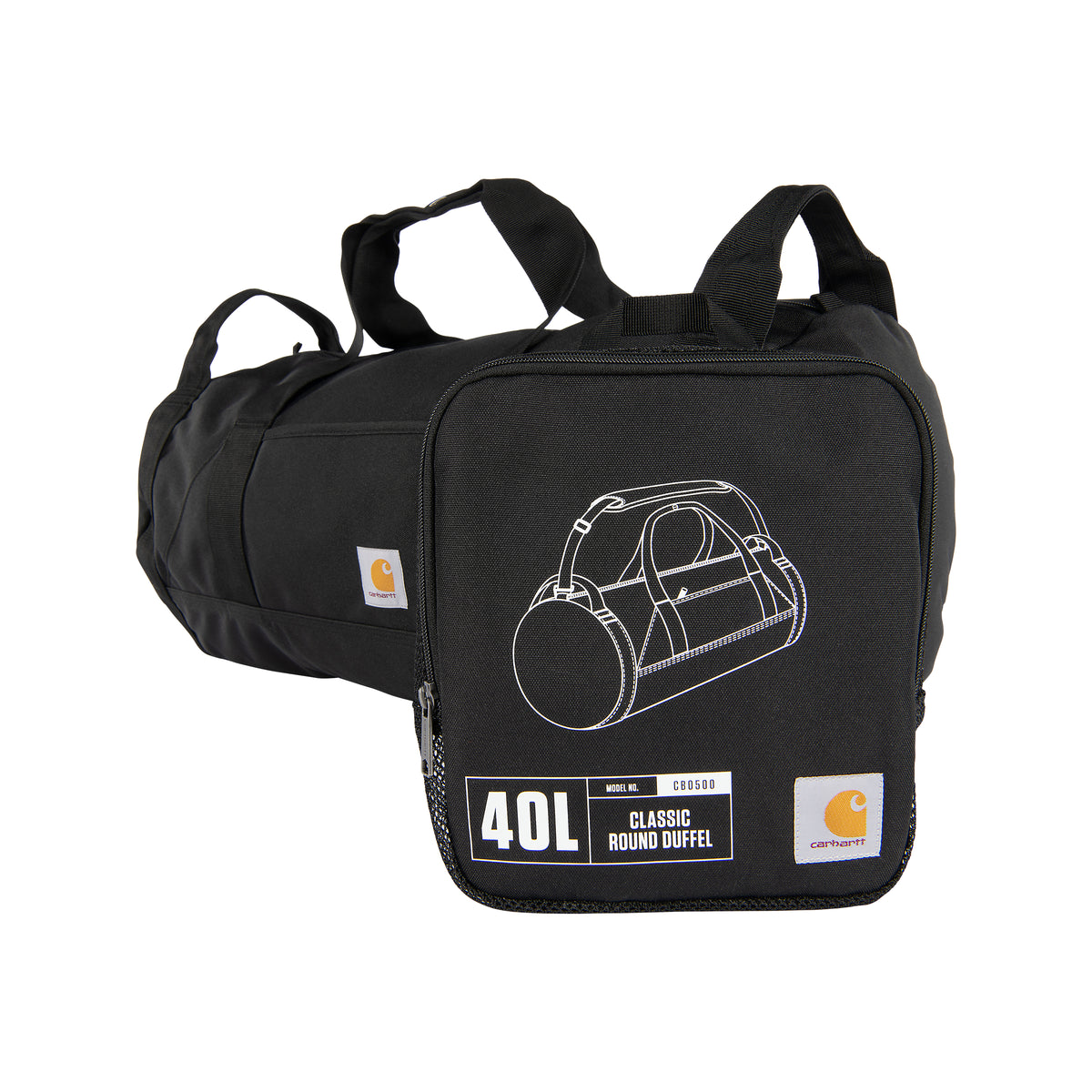 Kuvassa on musta Carhartt Classic putkikassi. Putkikassin mukana tulee pienempi kuljetuspussi johon laukun saa näppärästi pienempään tilaan tarvittaessa. 