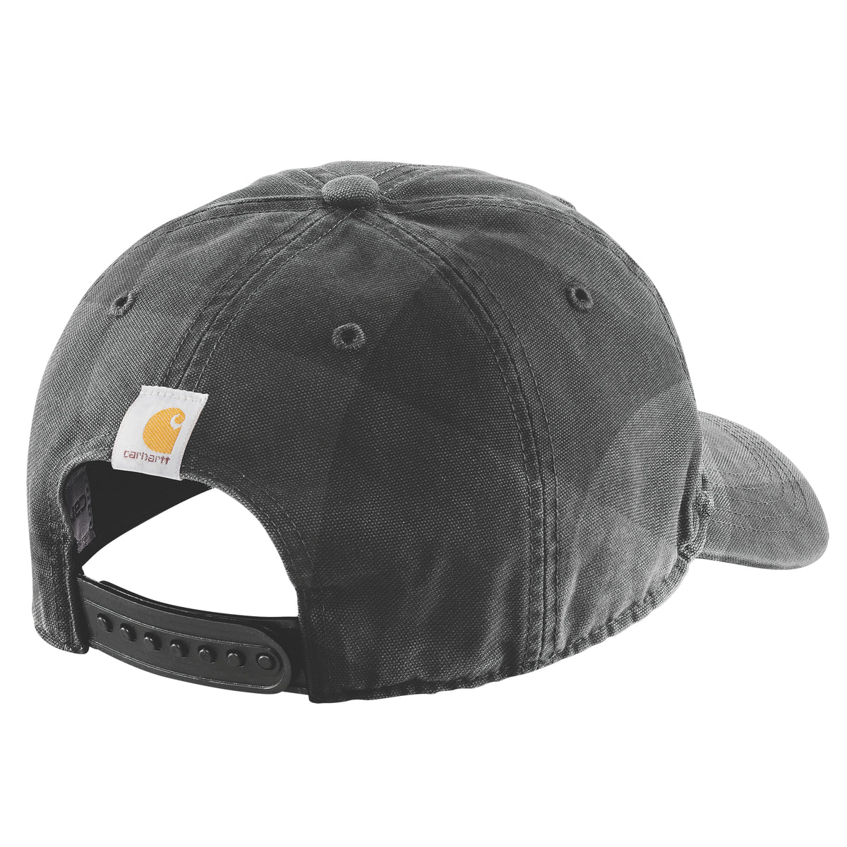 Takaapäin kuvattuna Carhartt Flannel Cap lippis jossa on takana kiristys mahdollisuus. Lippiksen takana on Carhartt logo. 