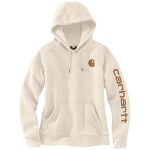 Kuvassa on valkoinen Carhartt Iconic Clarksburg huppari jossa on edessä tasku.