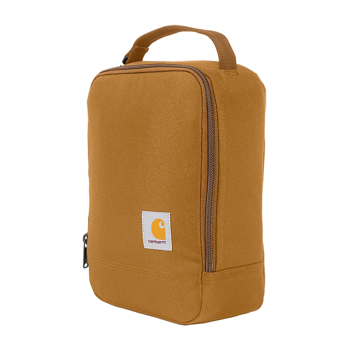Kuvassa Carhartt Insulated Lunch Cooler joka on väriltään ruskea. Eväslaukussa on kahva ja kassin saa suljettua vetoketjulla. Kassissa on edessä Carhartt logo. 