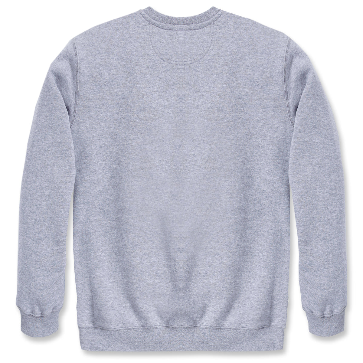 Takaapäin kuvattuna harmaa Carhartt K124 college. Collegessa on helmassa ja hihoissa resori.