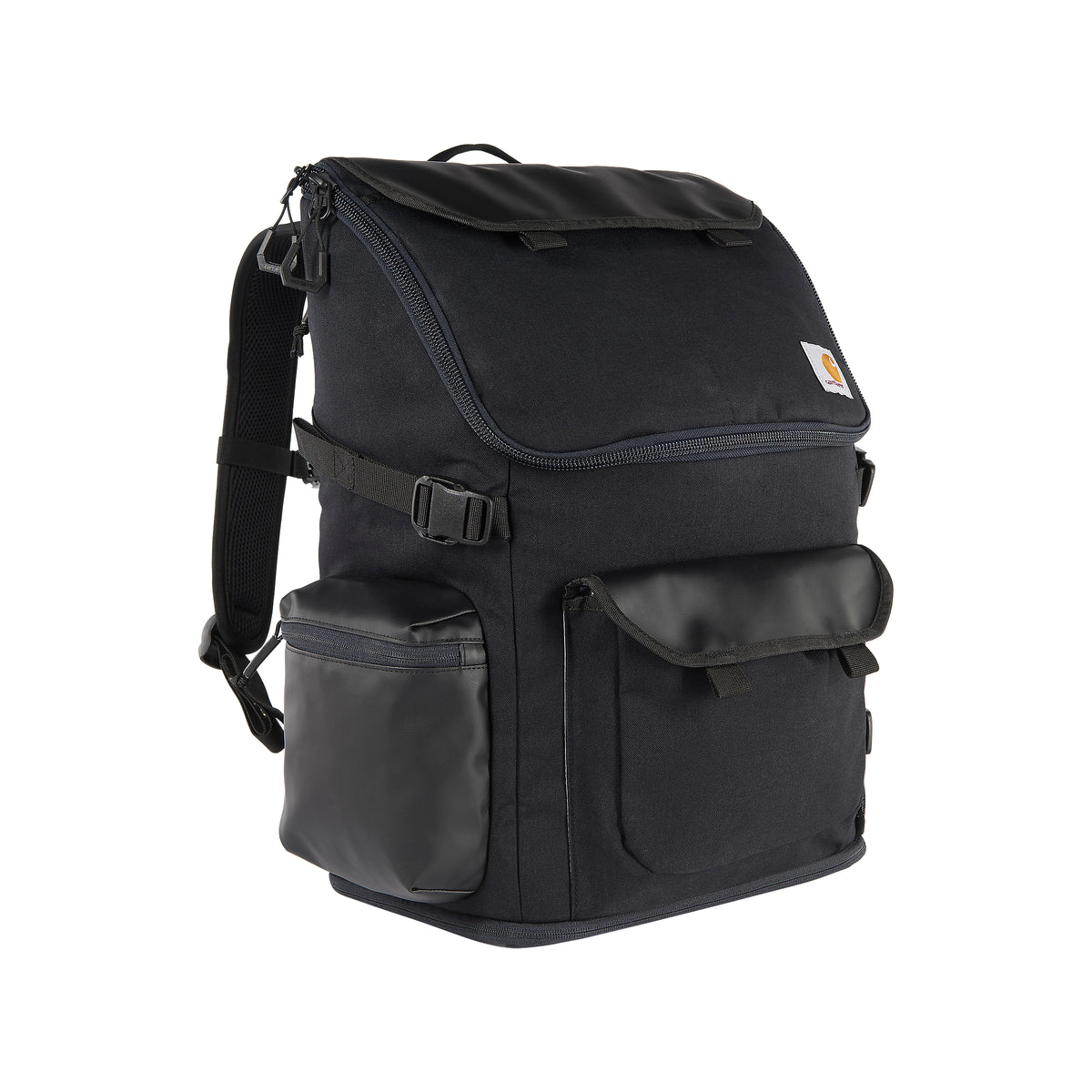Kuvassa on musta Carhartt Workday Backpack -reppu johon mahtuu jopa 35 litraa tavaraa.