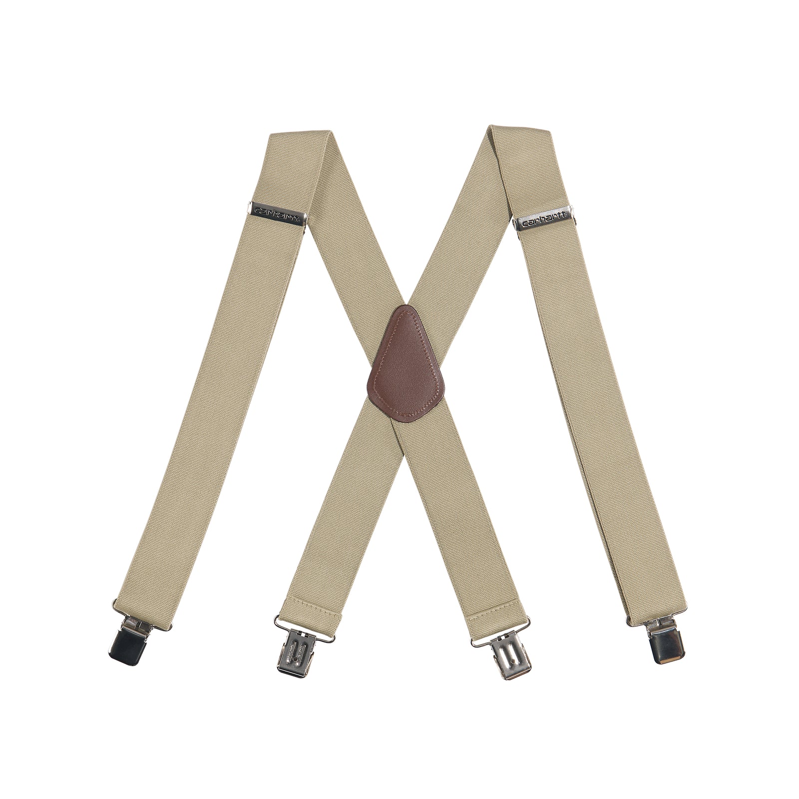 Kuvassa olevat beiget Carhartt henkselit on valmistettu erittäin kestävästä ja joustavasta polyesterikumista.