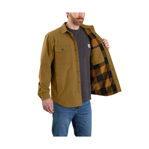 Paitatakin vuori on pehmeää fleeceä ja siinä on perinteinen mustaruskea ruutukuviointi.