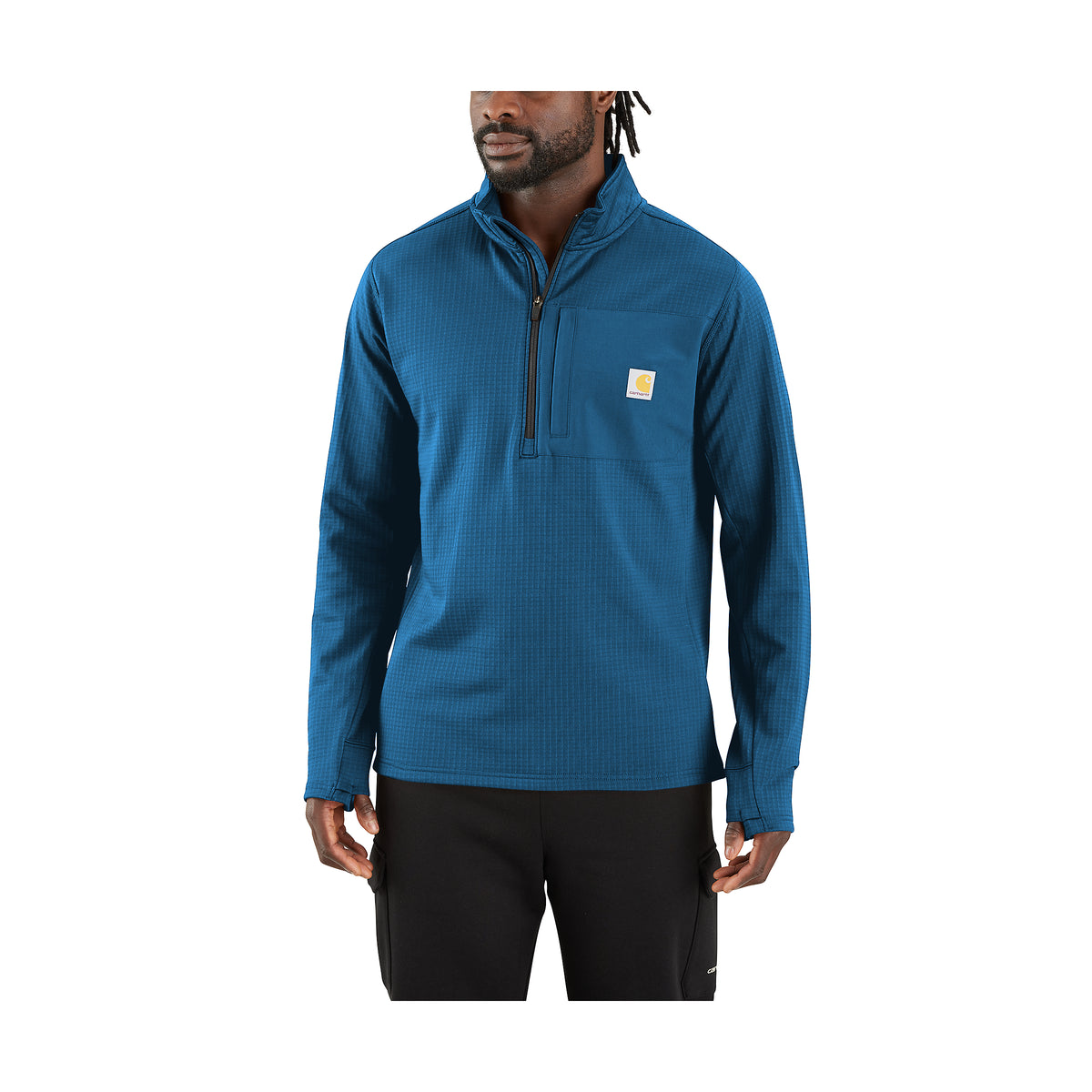 Carhartt Force Mock Neck pitkähihainen paita puolivetoketjulla, taivaansininen