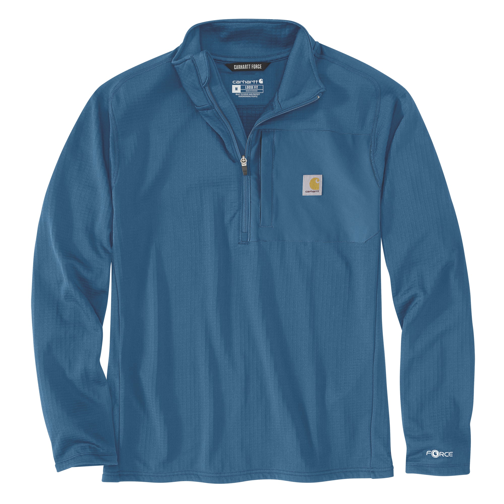 Carhartt Force Mock Neck pitkähihainen paita puolivetoketjulla, taivaansininen