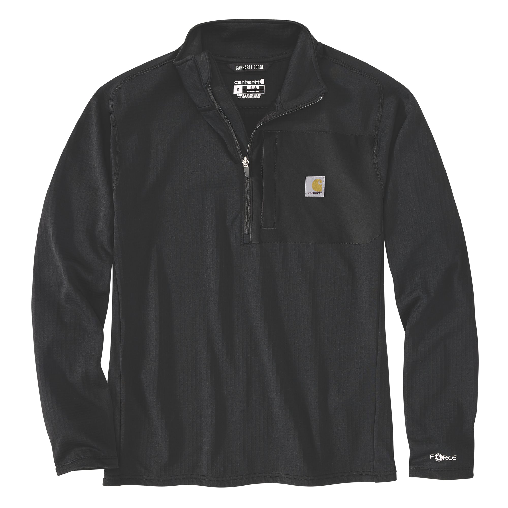Carhartt Force Mock Neck pitkähihainen paita puolivetoketjulla, musta