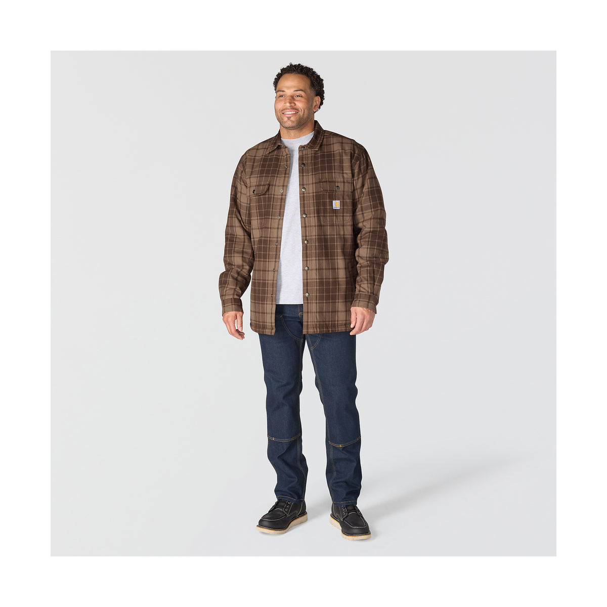 Carhartt Flannel Sherpa Lined paitatakki, tummanruskearuudullinen