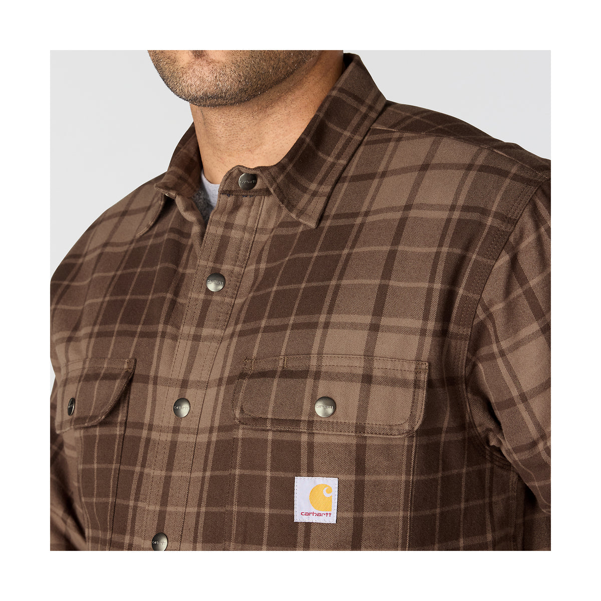 Carhartt Flannel Sherpa Lined paitatakki, tummanruskearuudullinen
