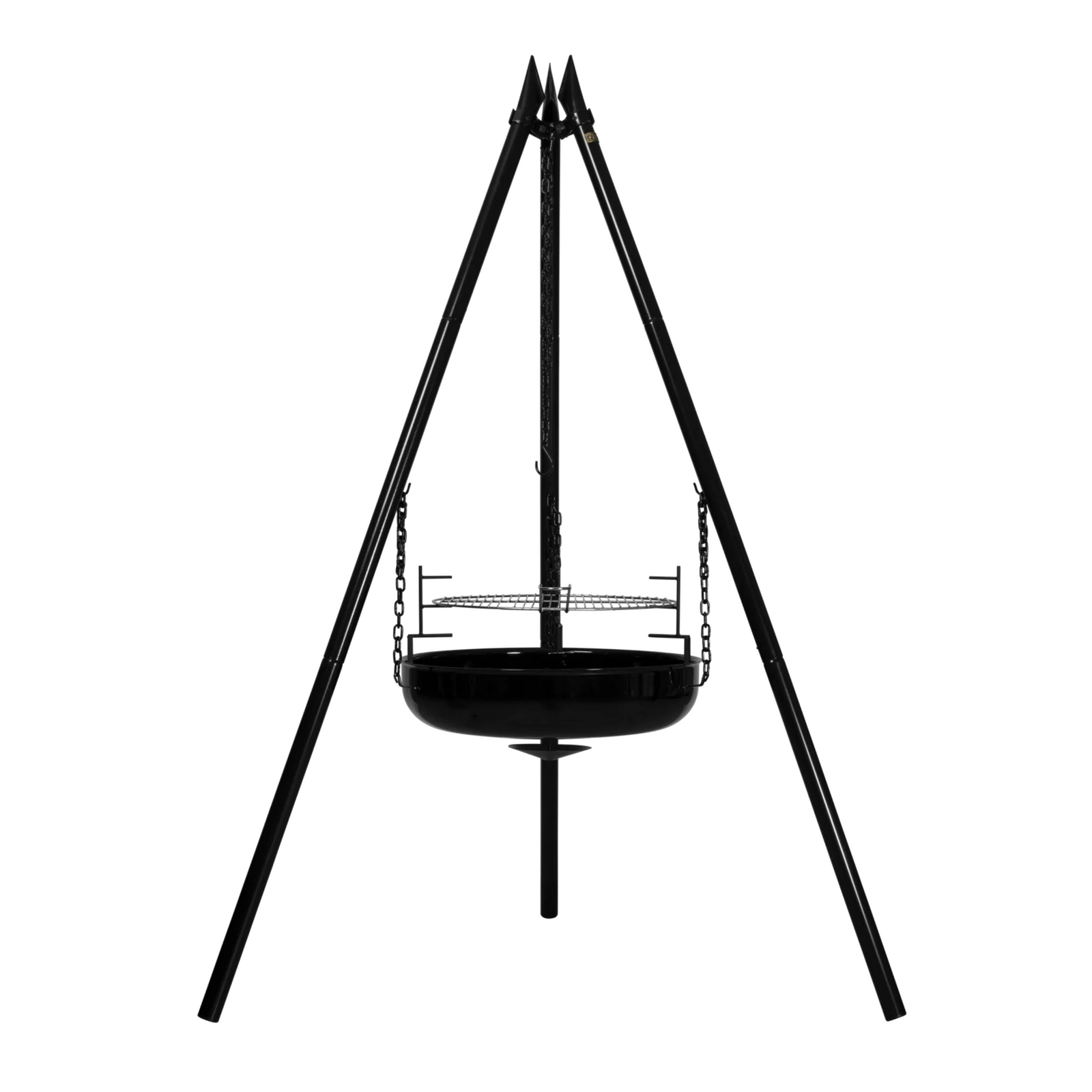 Kuvassa on Espegard Original Tulipata 60 joka koostuu kolmesta tukijalasta sekä emaloidusta tulisijasta.