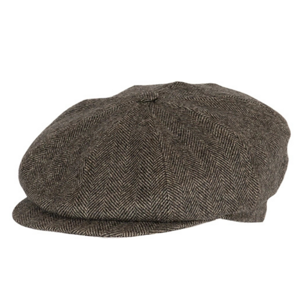 Kuvassa oleva harmaa Flat Cap Macon on valmistettu kierrätysvillasta ja siinä on tikkivuori.