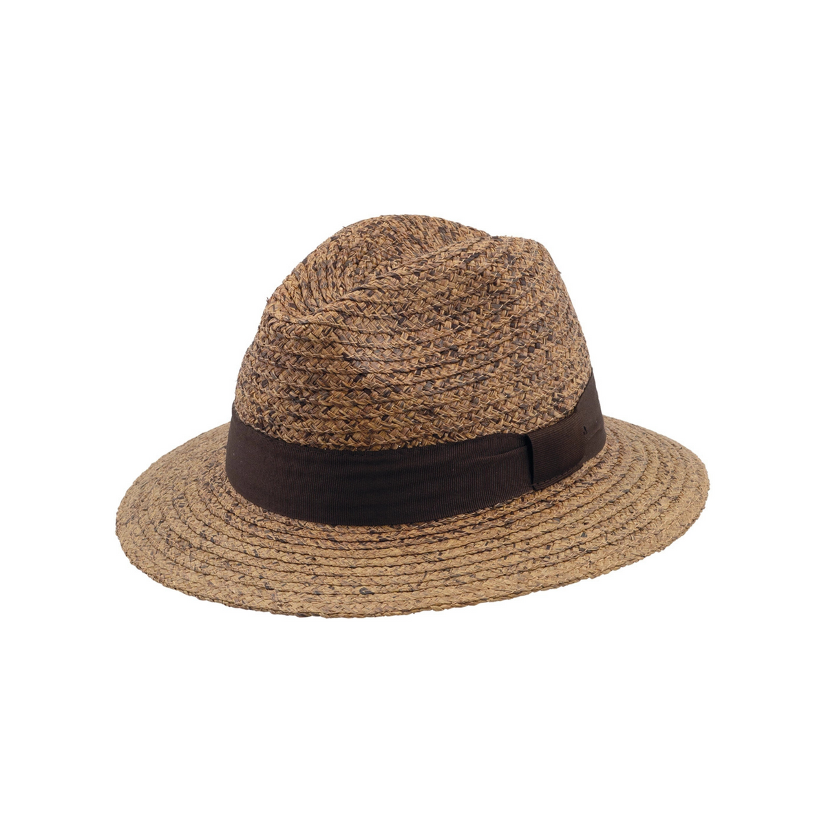 Hattu on valmistettu 100% Raffia -kuidusta ja siinä on ruskea koristenauha.