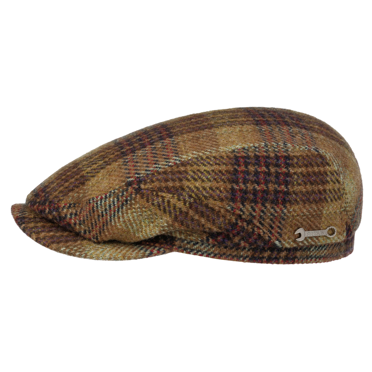 Kuvassa on Stetsonin villakankainen Driver Cap -mallinen lätsä jossa on koristeena pieni metallinen jakoavain.