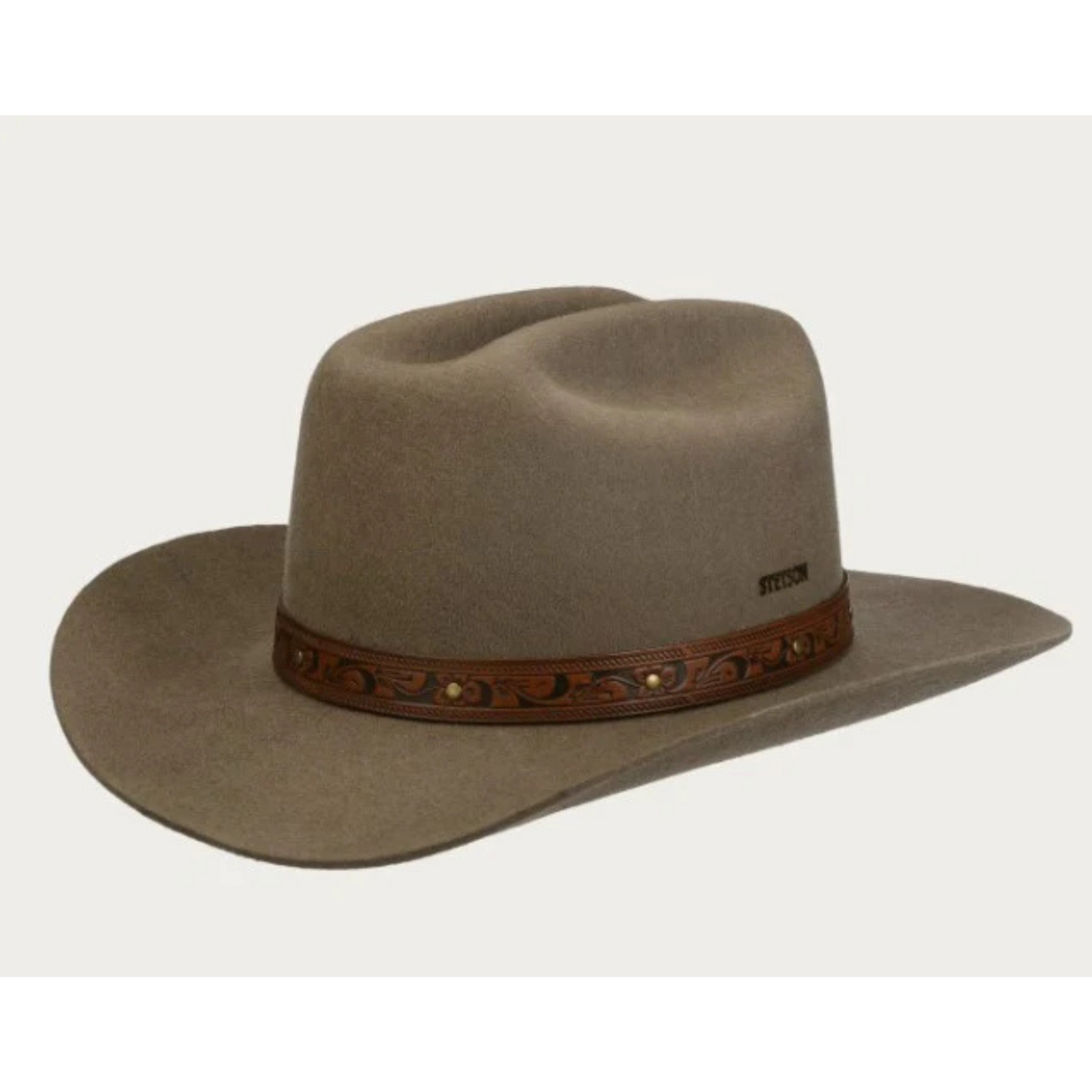 Kuvassa Stetson Western Woolfelt hattu joka on väriltään vihreä ja hatussa on nahkainen koristus. 