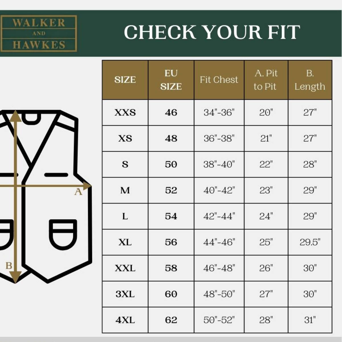 Kuvassa on Barrington liivin kokotaulukko.