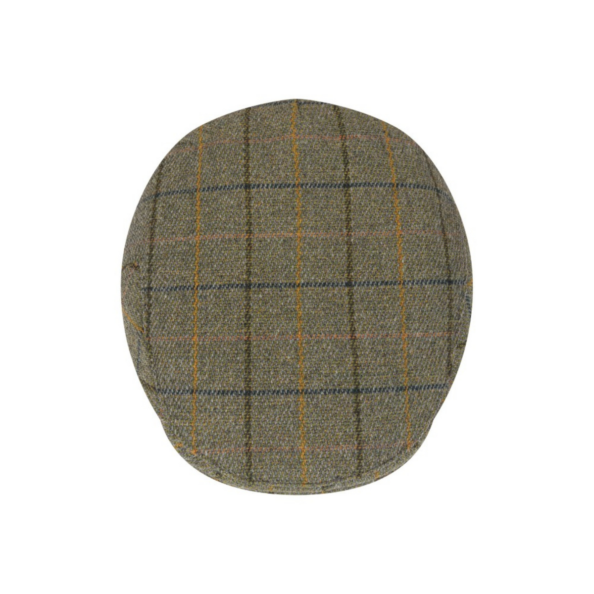 Tämä Flat Cap on pohjaväriltään vihreä ja siinä on sinisiä ja keltaisia ruudukoita.