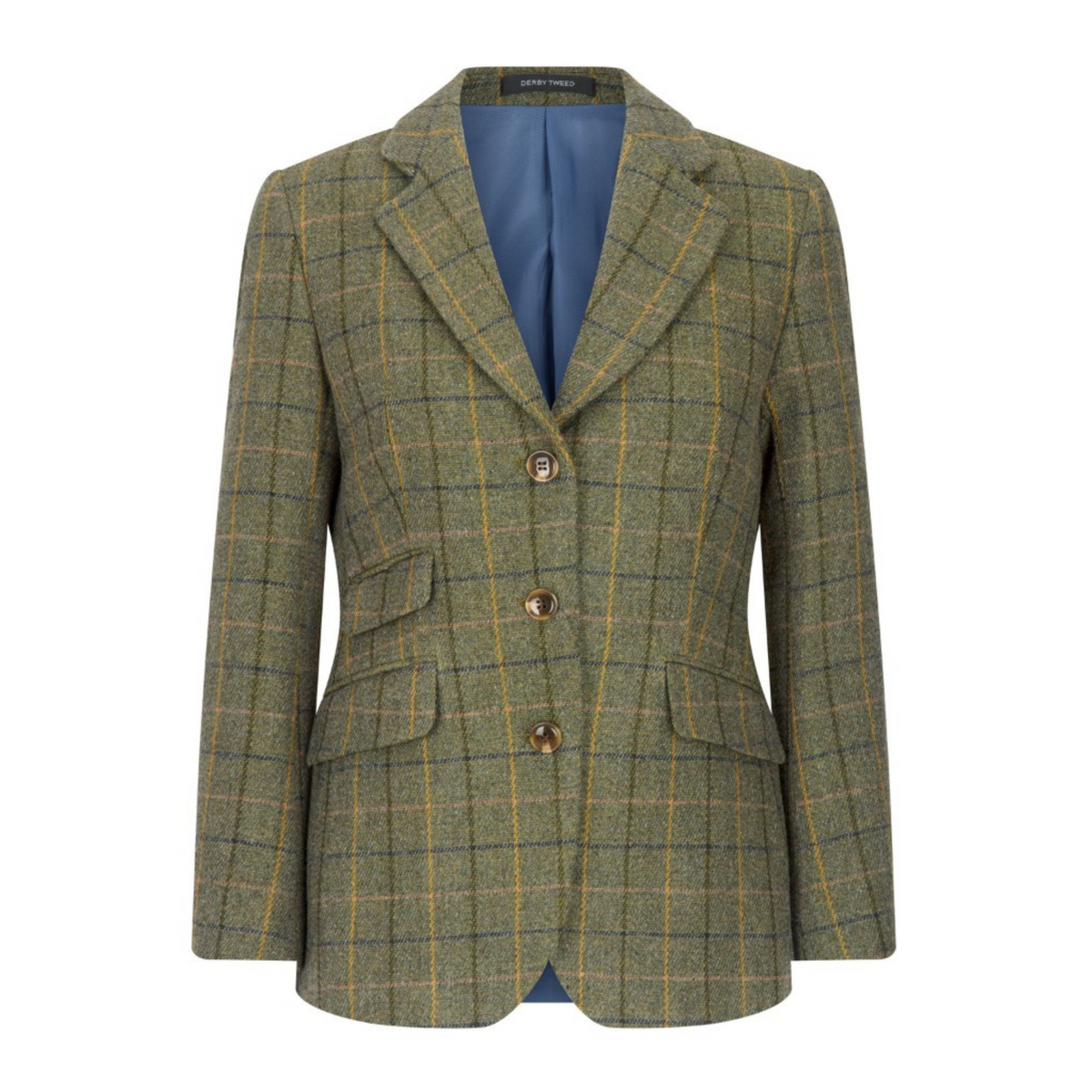 Mayland bleiserissä on edessä kolme läpällistä taskua ja kolme nappia.